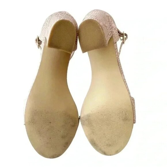 Expression Block Heel Sandals Ankle Straps Pink Cream Snakeskin Size 8 - Picture 10 of 14